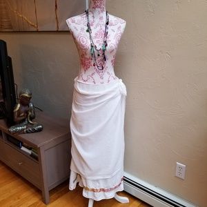 Rainbow Gipsy white cotton maxi skirt with detail